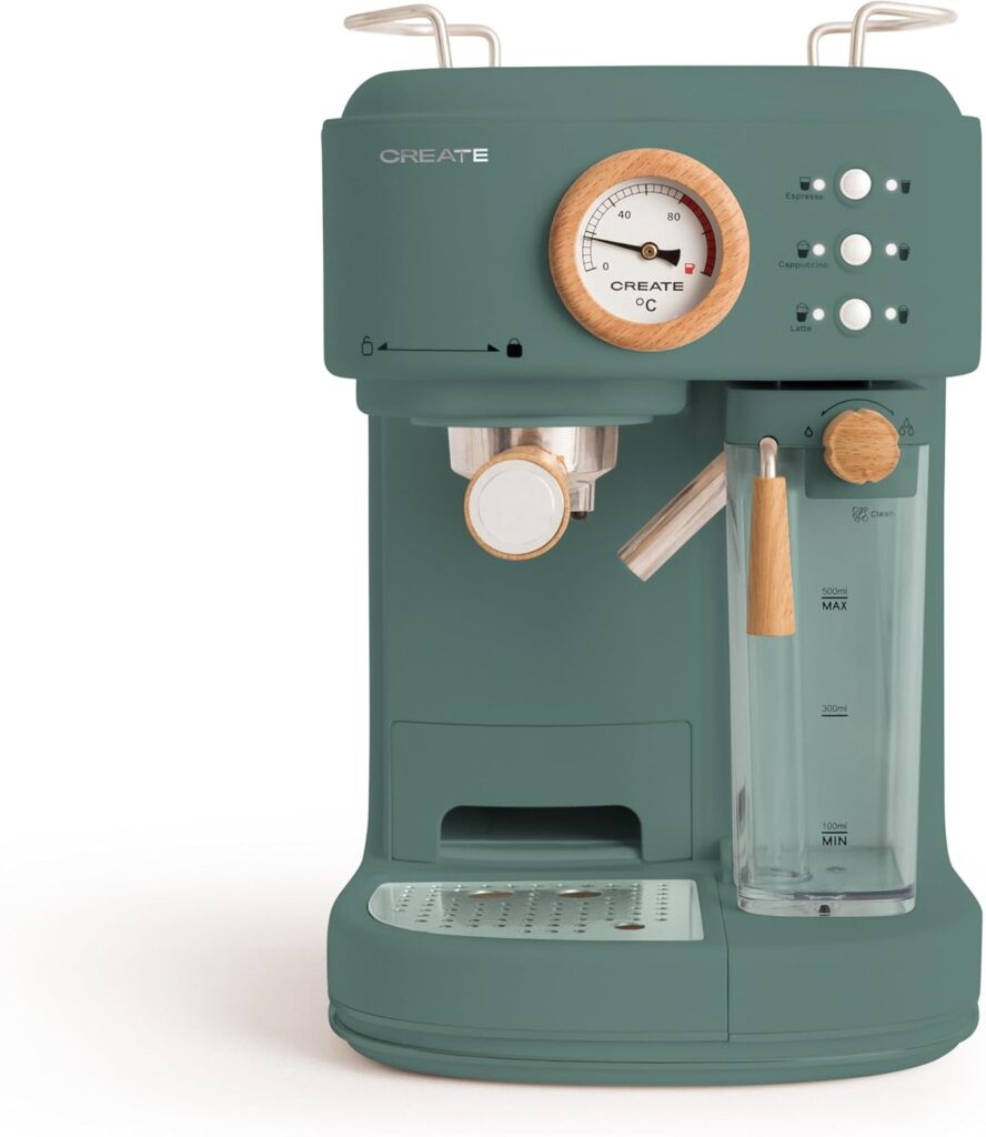 CREATE THERA Matt Retro Espressomaschine – Retro-Design mit Holzgriffen und 15 bar Pumpe
