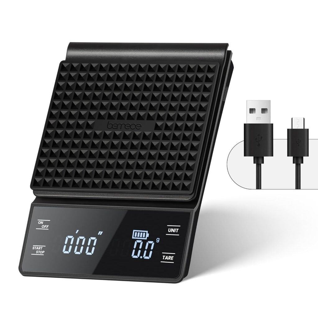 Bemece digitale Kaffeewaage mit Timer, USB wiederaufladbar, LED-Anzeige, multifunktionale Küchenwaage