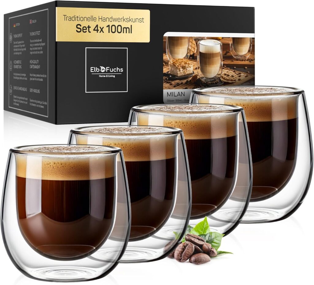 Doppelwandige Espressotassen 100 ml Borosilikatglas 4er-Set