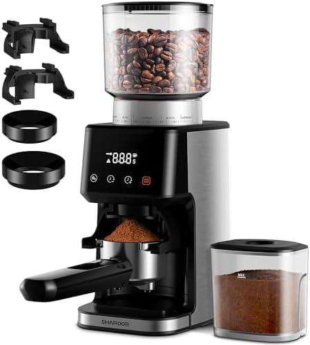 SHARDOR elektrische Kaffeemühle mit Kegelmahlwerk und Digitalanzeige